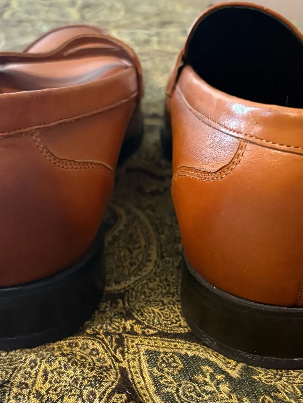 GIFENNSE Men's Cognac Leather Penny Loafers Italian hand made 11 1/2
